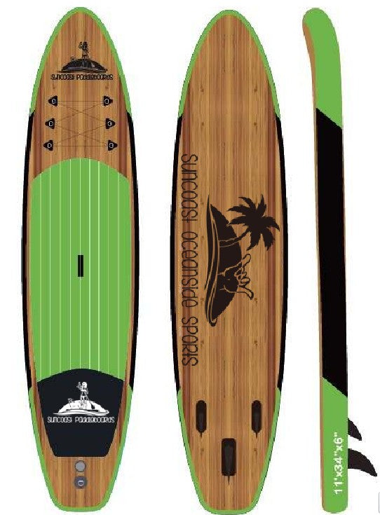 Inflatable Paddleboard, Premium Woodgrain,  Lime Green